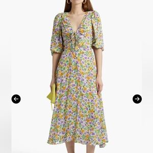 NICHOLAS Pink and Yellow Puff Sleeve Midi Dress